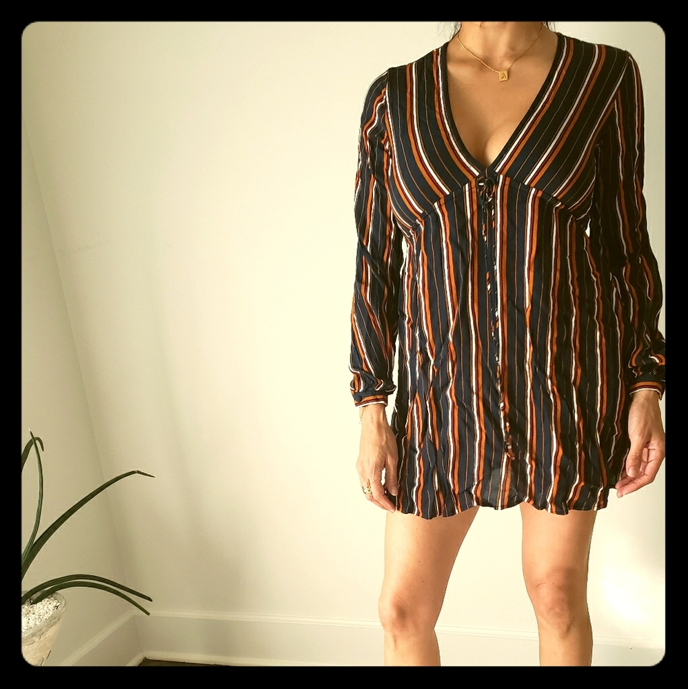 Long sleeve striped babydoll dress